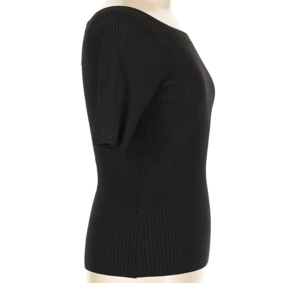 NWT WHBM Black Ribbed Short Sleeve Sweater Size Large - Picture 5 of 6